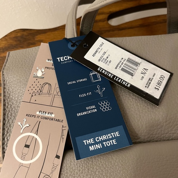 Kenneth Cole New York Christie Leather Tote Handbag – Light Gray - Picture 5 of 8